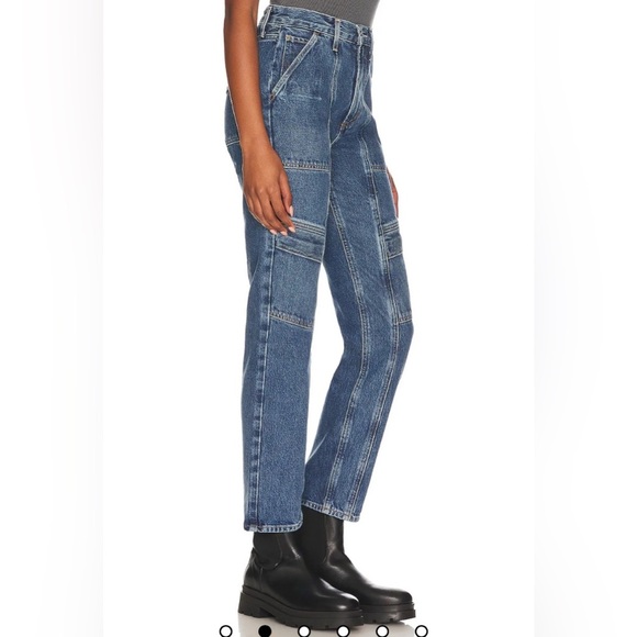 AGOLDE Cooper Cargo Jeans Medium Wash Cropped Organic Cotton - Picture 2 of 10